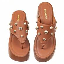 Women's Wedge Clogs Platform Flip Flops Thick Heel - Camel - Ver 4