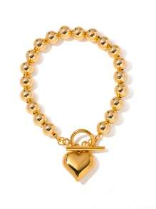 Uworld 1Pc Bonito Diário Feminino Tridimensional Coração Aço Inoxidável Pulseira Casal Pulseira de Contas