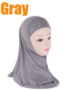 1pc 3-8 Years Old Girls Amila Chiffon Headscarf, Easy To Wear Elastic Fabric, Suitable For Islamic/Arabic Head Wrap, Floral Lace Hijab For Children
