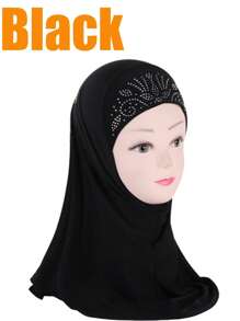 1pc 3-8 Years Old Girls Amila Chiffon Headscarf, Easy To Wear Elastic Fabric, Suitable For Islamic/Arabic Head Wrap, Floral Lace Hijab For Children