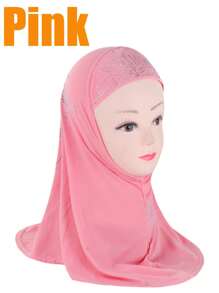 1pc 3-8 Years Old Girls Amila Chiffon Headscarf, Easy To Wear Elastic Fabric, Suitable For Islamic/Arabic Head Wrap, Floral Lace Hijab For Children