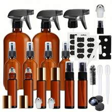 Bình xịt thủy tinh, Bộ bình xịt thủy tinh màu hổ phách, bình chứa có thể nạp lại cho bộ chai tinh dầu - 2 chai xịt 16oz, 4 chai xịt 2oz và 6 chai lăn 10ml để đựng tinh dầu hoặc vệ sinh - màu nâu - Xem 9