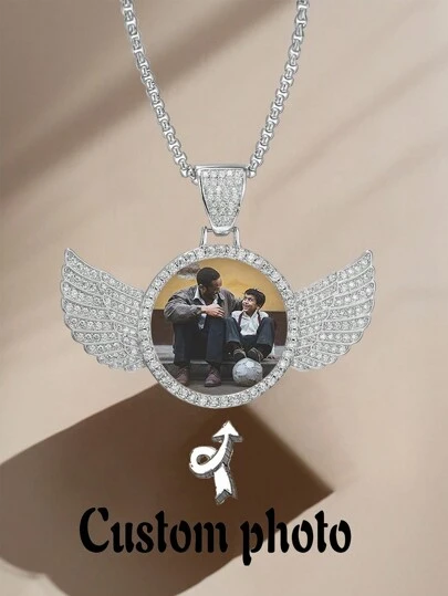 1pc Customized Photo Necklace, Personalized Couple Picture Frame Pendant, Women's Round Memory Pendant Necklace With Rope Chain, Hip-Hop Jewelry For Men Gifts For Mom And Dad, Gifts For Friends, Gifts For Couples, Gifts For Best Friends, School Supplies, For Teacher, For Boys And Girls, For Teenagers, Junior High School Students, Middle School Students, High School Senior High School Students, College Students, University Students, Freshman, Sophomore, Underclassmen,Delicate Romance,Silver Stylish