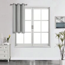 2 Panel Blackout Curtains With Star Cutout, Room Darkening Solid Color Curtains, Double Layer With Lace Decoration, Suitable For Bedroom, Girls Room And Living Room - Light Grey - View 27