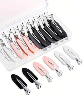 12pcs Black And White Pink Simple And Fashionable Women's Seamless Bangs Hair Clips Makeup Seamless Hair Clips Side Clips Suitable For Daily Face Wash, Makeup And Skin Care. Casual Claw Clips Hair Claws Hair Barrettes