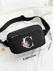 This Minimalist Chest Bag, Strap Bag, Sports & Fitness Bag Features Floral & A-Z Letter Pattern Designs. It Is A Versatile Women's Wallet, Shoulder Bag, Waist Pack, Coin Purse, Small Bag, Outdoor Chest Pack, Phone Storage Pack, Multi-Functional Yoga Pocket Waist Bag, Waterproof Sports Adjustable Shoulder Bag. Suitable For Sports, Running, Travel, Hiking, And The First Day Of School, Allowing You To Be Fashionable And Organized. - Black - View 9