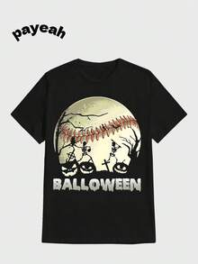 Payeah Funny Balloween For Baseball Lover Casual Digital Print  Pure Heavy Cotton T Shirt - 黑色 - 查看 1