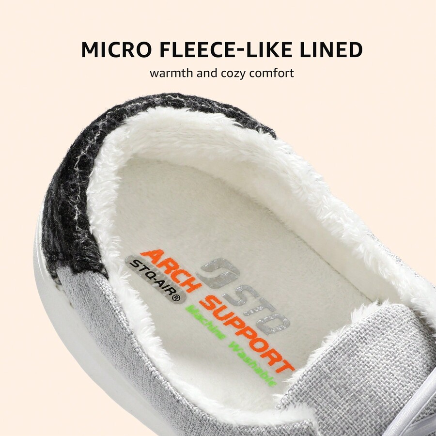Slip On Canvas Shoes For Women's Arch Support Fur Lined Loafers Comfort