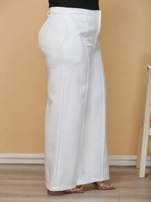 Plus Size Wide Leg Pants Tailored Fabric New Fashion - 白色 - 查看 5