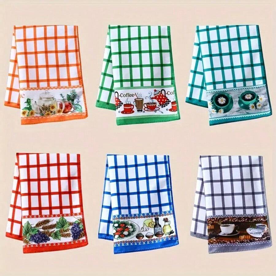 Bộ 12 khăn lau bếp sáng sủa và vui nhộn, thiết kế thời trang và tối giản, siêu thấm hút, họa tiết hài hước, khăn lau chùi thoải mái và khăn lau bát đĩa trang trí - Đỏ - Xem 1