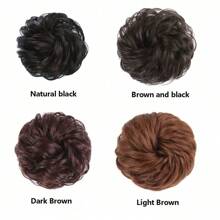 1 pieza Accesorio decorativo para el cabello, extensión de moño natural para uso diario, fiesta, actuación y disfraz. Accesorio para el cabello: moño esponjoso, cinta elástica, diadema, banda de goma para un aspecto desordenado y elegante. Pelo sintético rizado de alta temperatura con banda de goma - moño tipo dona. Opción ideal como regalo, elásticos para el cabello, sujetadores de cola de caballo, bandas de goma, colas de caballo.