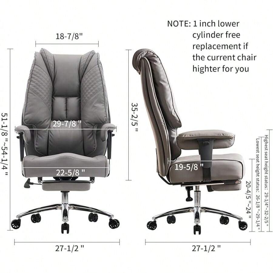 Big And Tall Office Chair 400lbs Wide Seat, Leather High Back Executive