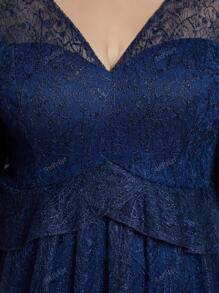 Plus Size V-Neck Sheer Embroidered Lace Flared Sleeve Luxury Evening Gown, Elegant Bridesmaid Dress