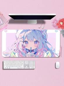 Rectangular Gaming Mouse Pad 65x32cm Rubberized Base Stitched Edge Cute Anime Girl Print - 列印 4322 - 查看 1