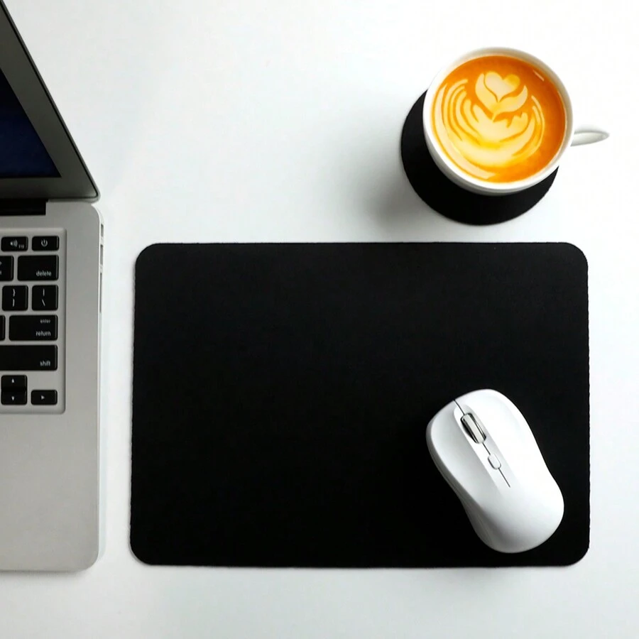 1set Suitable For Desktop/Laptop Mouse Pad, Simple Black Rubber Non-Slip Material Desk Mat + 1set 2pcs Circular Rubber Coaster