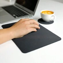 1set Suitable For Desktop/Laptop Mouse Pad, Simple Black Rubber Non-Slip Material Desk Mat + 1set 2pcs Circular Rubber Coaster