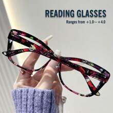 Rivsar Unisex Reading Glasses, New Gradient Floral Fashion Big Cat Eye Shaped Spring Leg Frame, Suitable For Daily Wear, Sports, Anti-Slip, Computer Use, Comfortable Reading, Anti-Eye Fatigue, Convenient Carry Design Fits Various Face Shapes, Available In Yellow-Blue, Tea-Red, Yellow-Green, Black-Red, Black-Blue, Multiple Colors, 7 Diopter Options, Great For Christmas Gift - Transparent - View 8