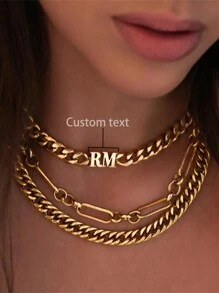 1 Pc Lovers Fashionable Personalized Name Necklace,Lovers Stainless Steel Geometric Hang Tag, Customized Necklace Suitable Women, Gift Giving, Daily Wear, Confidant