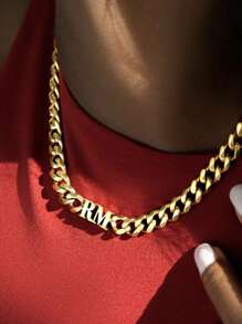 1 Pc Lovers Fashionable Personalized Name Necklace,Lovers Stainless Steel Geometric Hang Tag, Customized Necklace Suitable Women, Gift Giving, Daily Wear, Confidant