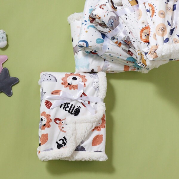 1pc Double Layer Infant Geometric Pattern Blanket, Soft & Comfortable, Suitable For Spring, Autumn, All Seasons, Stroller Cover