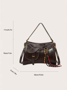 1pc Women Vintage Solid Color PU Leather Shoulder/Crossbody Bag, Classic Fashion Ladies Handbag With Keychain Accessory, Suitable For Phone, Wallet - 咖啡棕 - 查看 2