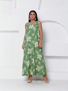 Printed Tank Dress Without Belt - 綠色 - 查看 3