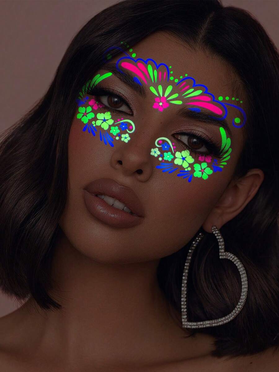 9 Sheets Neon Glow Temporary Tattoos, Blacklight UV Light Waterproof