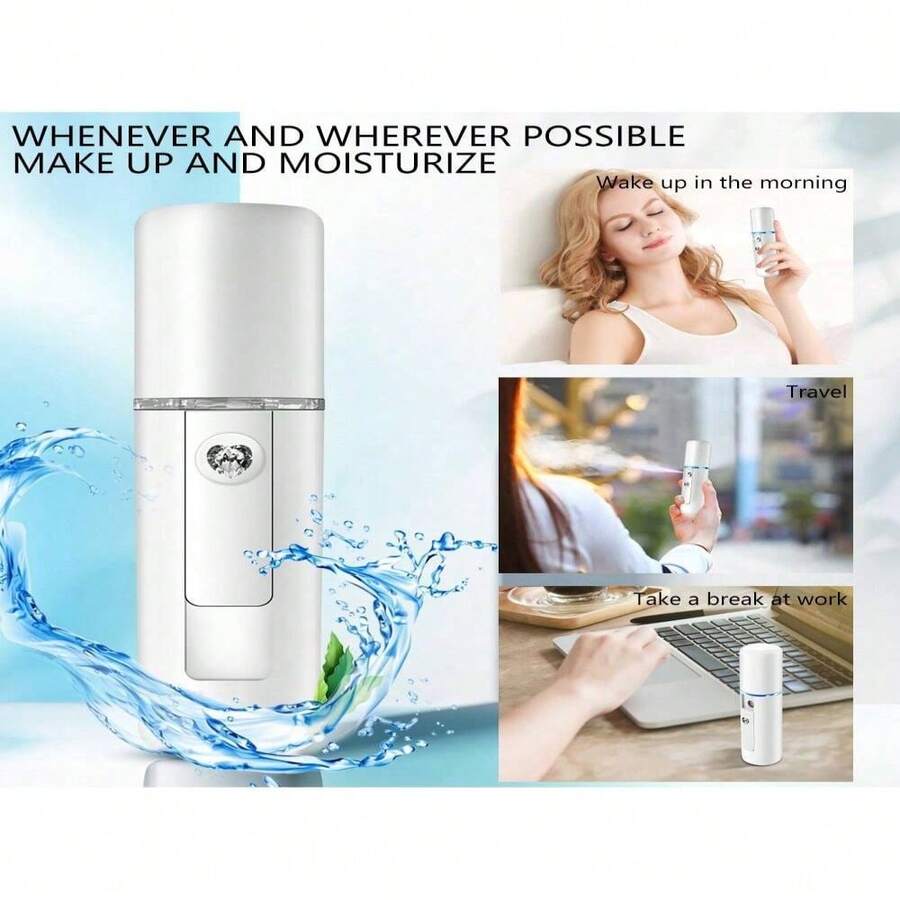补水喷雾仪器面部蒸汽机纳米冷喷雾小型便携式保湿面部加湿器 - 白色 - 查看 1