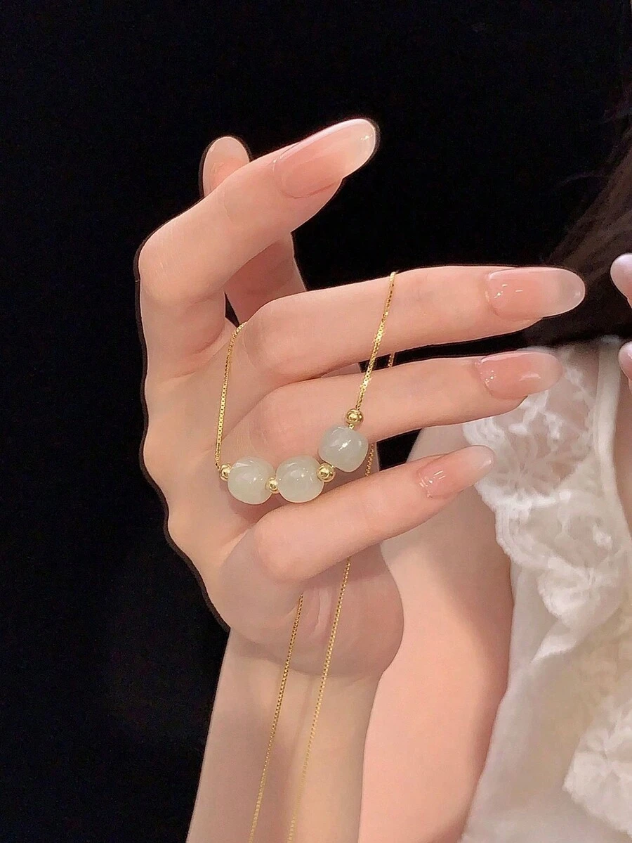 天然和田玉S925银项链新款中国风设计第三代女款 - 金黃色 - 查看 1