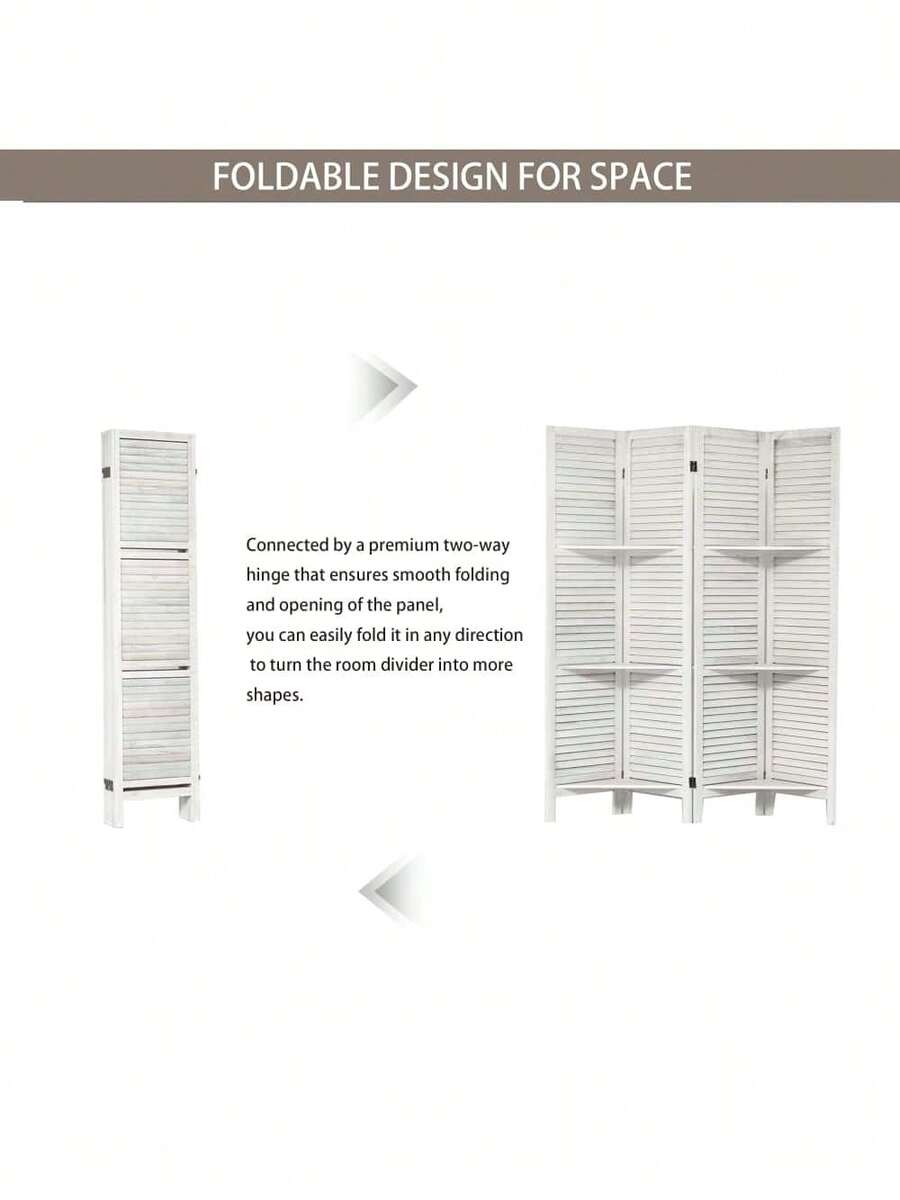Room Divider 4 Panel, White Room Divider With Shelves, Wall Room