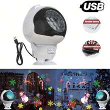 2 件旋转 RGB LED 圣诞投影仪灯，USB 供电仙女灯，带 16 种雪花图案，床头圣诞节和新年家庭派对装饰夜灯，送给情侣、同事、家人的礼物 - 彩色 - 查看 9