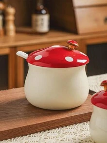 1 件创意蘑菇形陶瓷调味罐，家用香料储存容器 - 彩色 - 查看 6