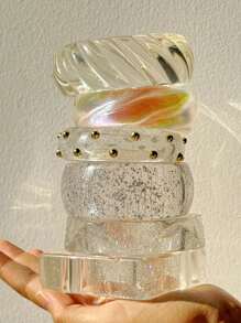 1 pieza Brazalete de resina transparente y asimétrico, nueva joyería glamorosa para mujeres, regalo elegante y de moda vintage