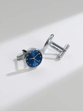 1 Pair Clock Design Black Cufflinks, Fashionable Business Accessory, Ideal Gift