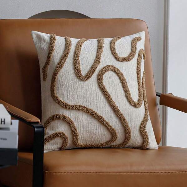 1pc Bohemian Moroccan  Geometric Plush Pillowcase, Chenille Soft Cozy Living Room Sofa Decor Pillow Cover, Pillow Insert Not Included