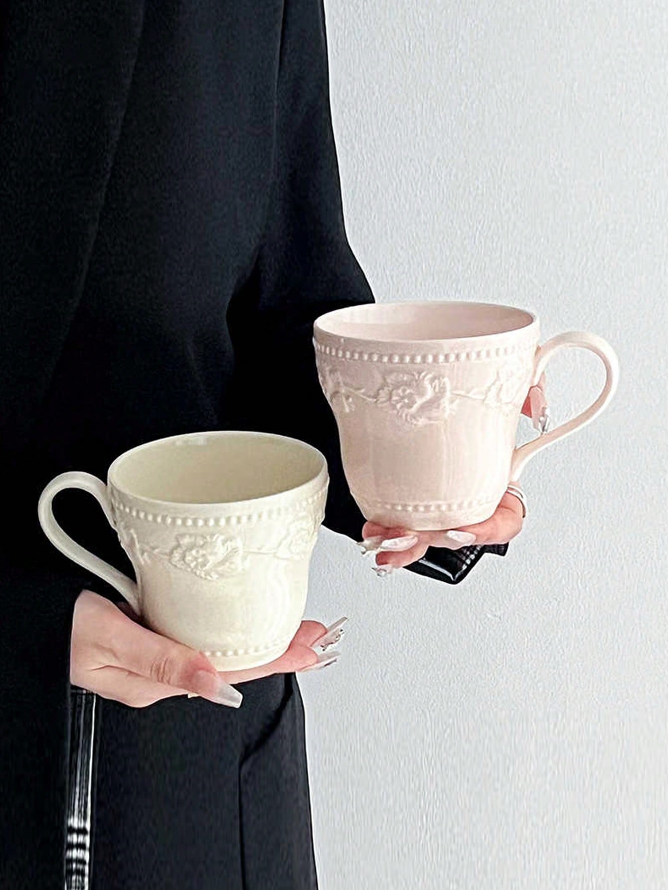 كوب سيراميك مرتفع منقوش بطراز كلاسيكي واحد، كوب قه...