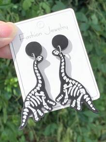 1 对亚克力骷髅恐龙形夸张复古几何耳环，适合女性日常佩戴 - 黑與白 - 查看 11