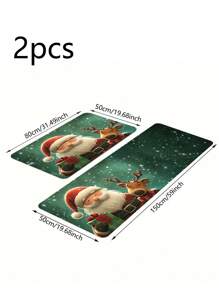 1PC/2PCS Memory Sponge Farmhouse Christmas Kitchen Carpet, Christmas Element Pattern Printing Decoration, Door Door Carpet Anti Slip Back Mat, Bedroom Bathroom Kitchen Floor Mat, Christmas Decoration