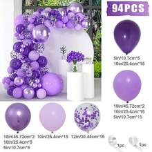 Bộ 94 vòng hoa bóng bay cao su màu tím và tím, thích hợp cho đám cưới, sinh nhật, lễ tốt nghiệp, trang trí tiệc độc thân, tiết lộ giới tính, trang trí tiệc, trang trí trong nhà và ngoài trời, có chấm dính và dây bóng bay - Nhiều màu - Xem 13