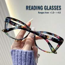 Rivsar Unisex Reading Glasses, New Gradient Floral Fashion Big Cat Eye Shaped Spring Leg Frame, Suitable For Daily Wear, Sports, Anti-Slip, Computer Use, Comfortable Reading, Anti-Eye Fatigue, Convenient Carry Design Fits Various Face Shapes, Available In Yellow-Blue, Tea-Red, Yellow-Green, Black-Red, Black-Blue, Multiple Colors, 7 Diopter Options, Great For Christmas Gift - Transparent - View 10