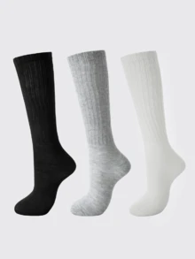 3 Cặp tất cao đến đầu gối màu kẹo đơn giản, dễ mặc, ấm áp, trơn màu cho nữ - Nhiều màu - Xem 2