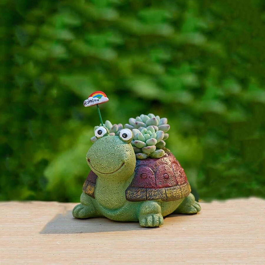 1 pieza Maceta de resina con forma de tortuga con agujero de drenaje, adecuada para suculentas, plantas, decoración para el jardín y el hogar - Multicolor - Ver 1