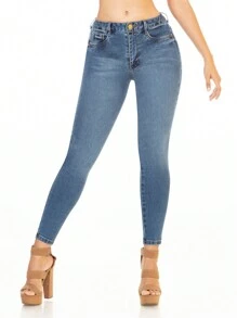 SAVIJEANS Jeans Super Skinny para Dama - Efecto Push Up | Savi Jeans: Pantalon para mujer - Azul lavado medio - Ver 3