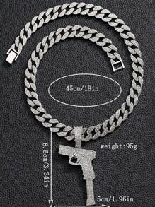 1pc European And American Style Men's Fashion Personality Hip Hop Gun Shaped Pendant Necklace With Full Rhinestones, Suitable For Jewelry Festival Parties