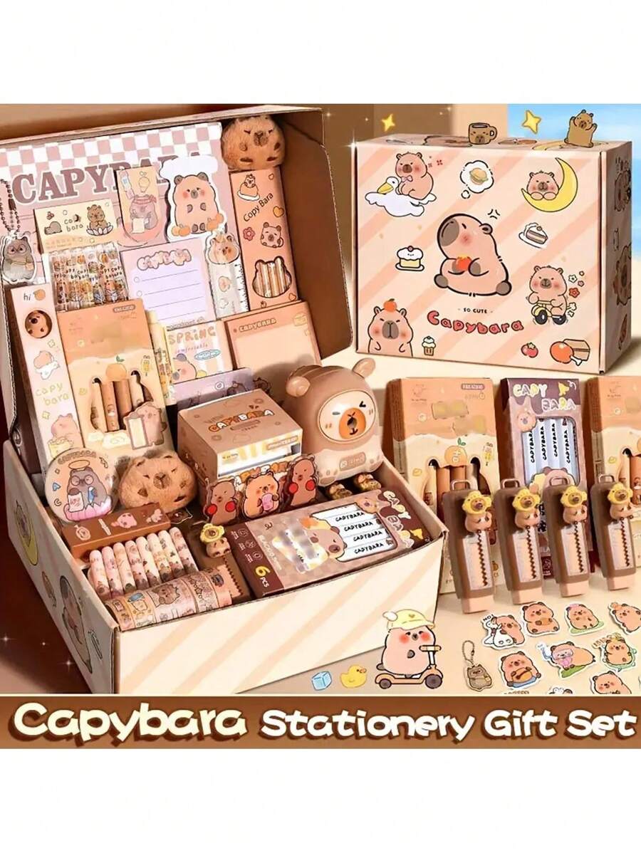 A CapybaraThemed Stationery Gift Set Including Notebooks, Pens, Paper