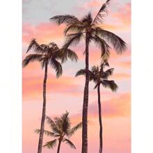 1pc Roze Strand Oceaan Canvas Kunstwerk Poster HD Afdrukken Surf Kokosnoot Boom Nordic Wandkunst Foto Woonkamer Slaapkamer Woondecoratie Geen Lijst