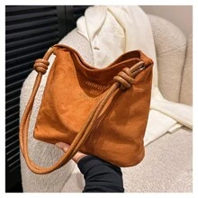 时尚磨砂皮革女士手提包，设计新颖的小号单肩斜挎包，方便的旅行收纳包，2024 年秋冬流行简约风格 - 彩色 - 查看 5