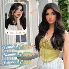 Halos Hair Extension, 18 Inch Body Wavy Hair Extensions, Synthetic Fiber Hair Extensions Clip In With Transparent Wire Adjustable Size 2 Secure Clips Secret Hairpiece - Dark Brown - View 3