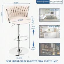 Bar Stools Set Of 2, Velvet Upholstered Bar Chairs With Black Metal Legs, Backs And Footrest Counter Height Bar Stools, Modern Bar Chair For Kitchen Island, Dining Room