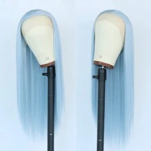 13x4 Light Blue Lace Front Wigs Long Straight Sky Blue Wigs 180 Density Pre Plucked Ready To Wear Wigs Heat Resistant Fiber Hair Synthetic Lace Front Wigs For Women Light Blue Wigs For Daily Use 28 Inch Party Used On Halloween And Christmas - 淺藍色 - 查看 5